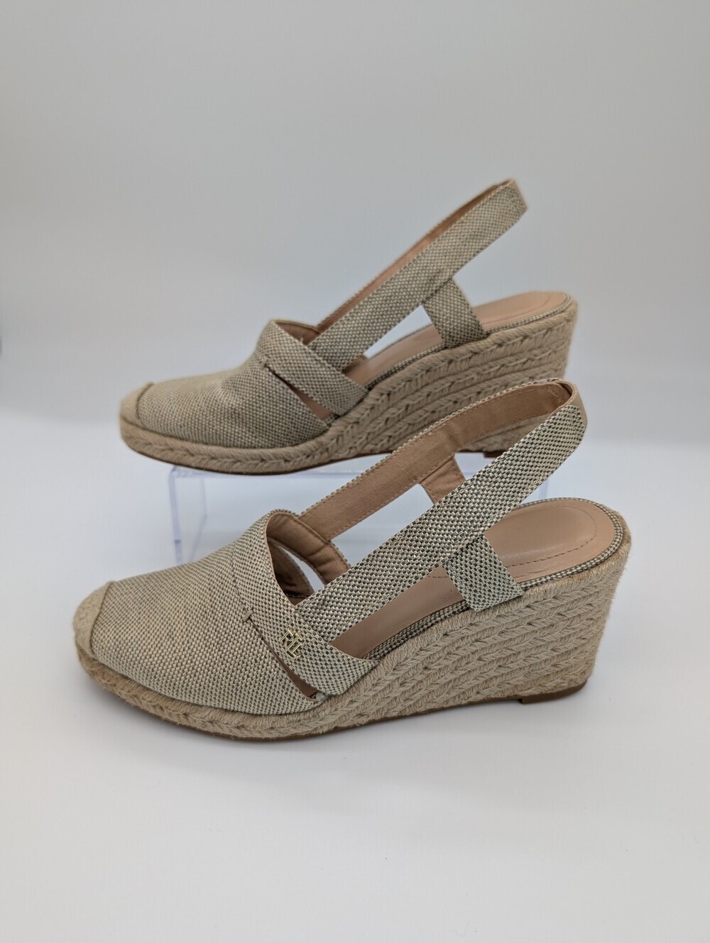 Lauren Ralph Lauren Penelopie Slingback Wedge Heel Espadrille Beige Gold US 9B - Picture 2 of 10